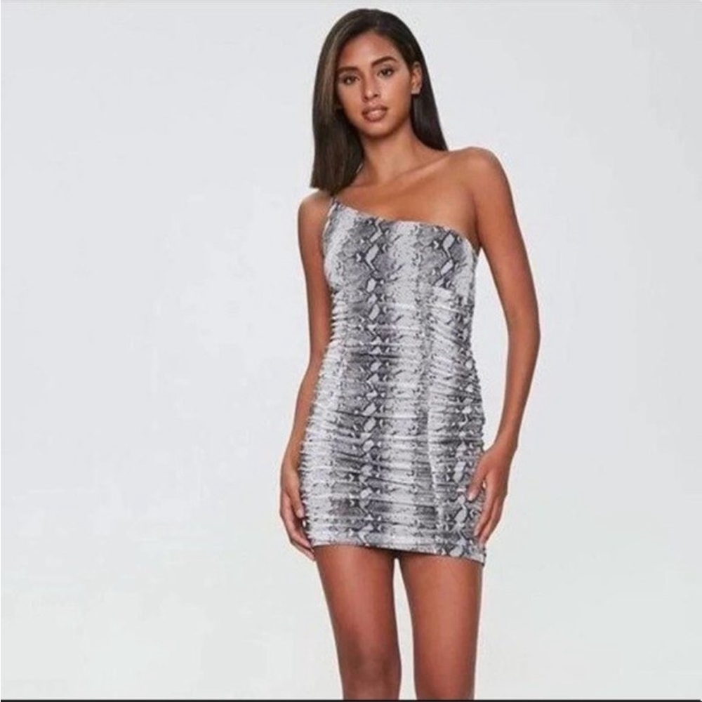Forever 21 One Shoulder Snakeprint Mini Dress - Picture 2 of 7